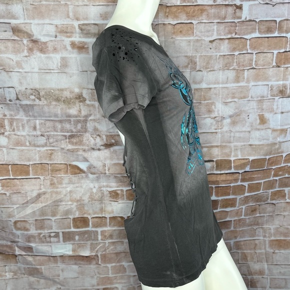 Affliction Women’s Graphic Short Sleeve Cut Out T-Shirt -Size: Large -NWT - Picture 5 of 11